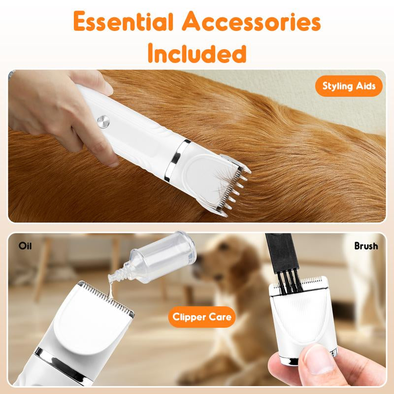 SPOVEN Rechargeable Cordless Pet Grooming Kit - Quiet Clippers & Nail Grinder for Dogs and Cats