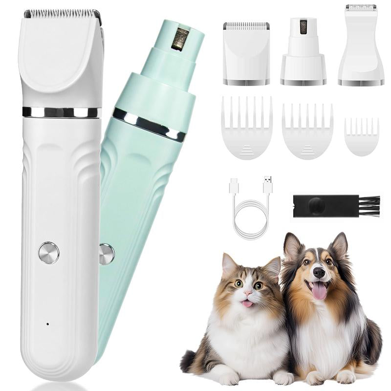 SPOVEN Rechargeable Cordless Pet Grooming Kit - Quiet Clippers & Nail Grinder for Dogs and Cats
